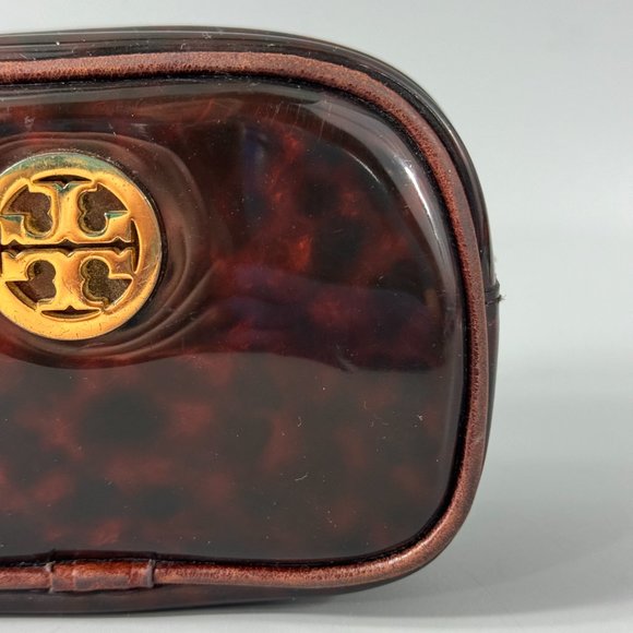 Tory Burch Clear Tortoise Shell PVC Small Zip Cosmetic Bag - Picture 3 of 14